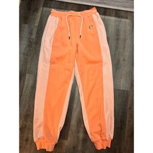 Nike Womens Mesh Overlay Joggers Peach Coral Orange Fleece Sweatpants Small